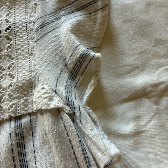 Lily White Cream and Light Blue Eyelet Yoke Striped Blouse - Picture 5 of 8